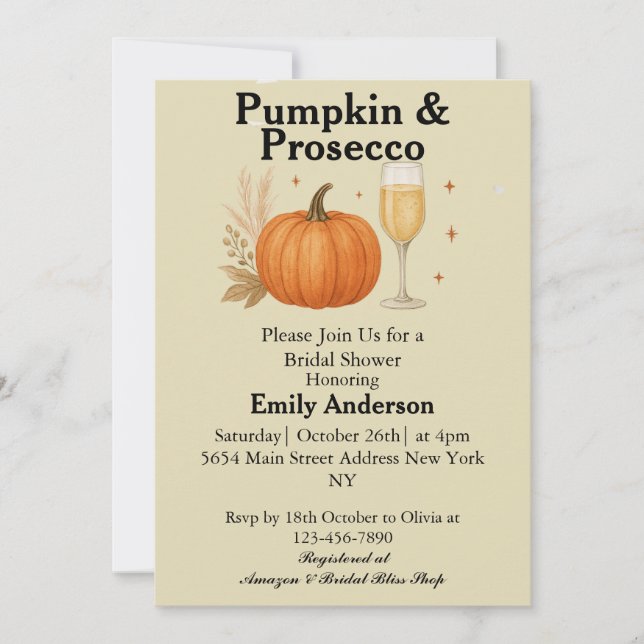 Pumpkin & Prosecco Fall Halloween Brautparty Einladung (Vorderseite)