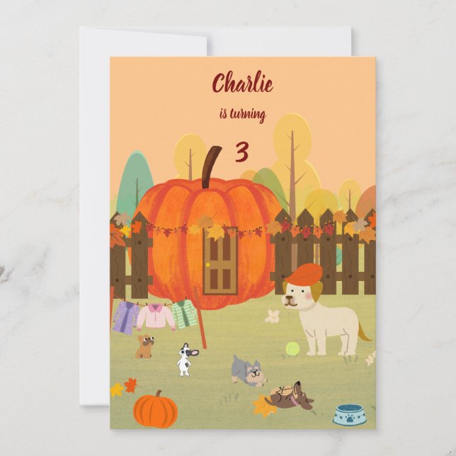 Pumpkin Pups Herbstfeier Geburtstag Einladung (Vorderseite)