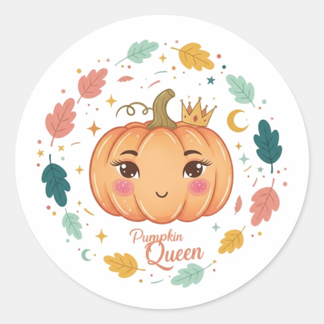 Pumpkin Queen 👑 | Cute Halloween Runder Aufkleber (Vorderseite)
