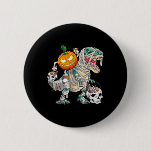 Pumpkin Riding Mummy Dinosaur T Rex Halloween Spaß Button