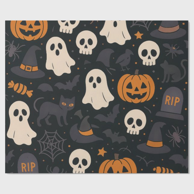 Pumpkin, RIP, Ghost Pattern Paper Wrapping Paper Geschenkpapier (Flach)