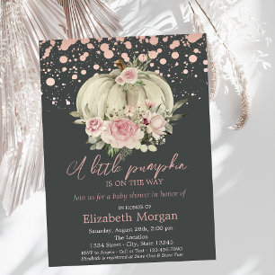 Pumpkin, Rosa Rosen, Rose Gold Baby Dusche Einladung