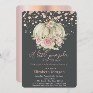 Pumpkin, Rosa Rosen, Rose Gold Baby Dusche Einladung