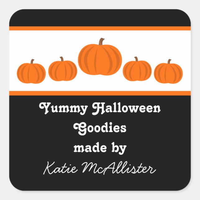 Pumpkin Row Halloween Backetiketten Quadratischer Aufkleber (Vorderseite)