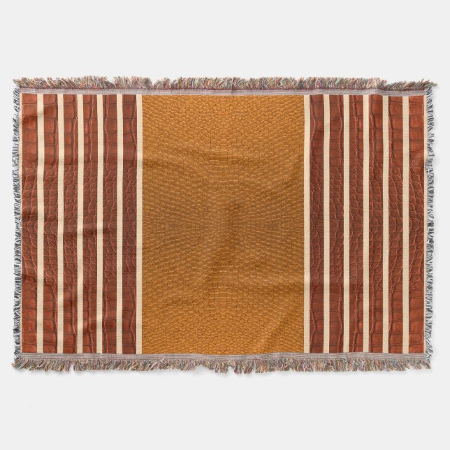 Pumpkin & Rust Exotic Faux Snake Leather Line Art Decke (Vorderseite)