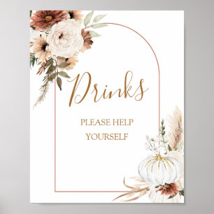 Pumpkin Rustic Boho Fall in Liebe Drinks Zeichen Poster