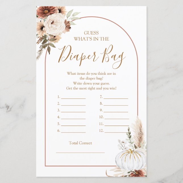 Pumpkin Rustic Boho Fall Liebe Windeln Tag Game (Vorderseite)