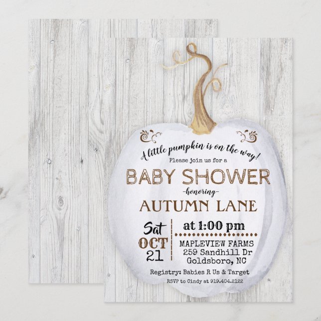 Pumpkin Rustic Fall Babydusche Einladung (Vorne/Hinten)