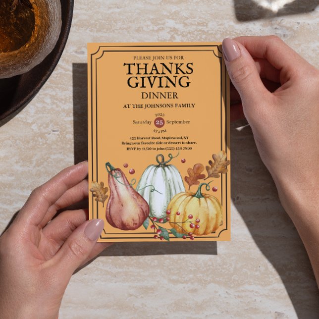 Pumpkin Rustic Thanksgiving Dinner Fall Watercolor Einladung (Pumpkin Rustic Thanksgiving Dinner Fall Watercolor Invitation)