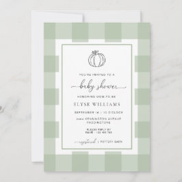 Pumpkin Sage Green Gingham Baby Dusche Einladung
