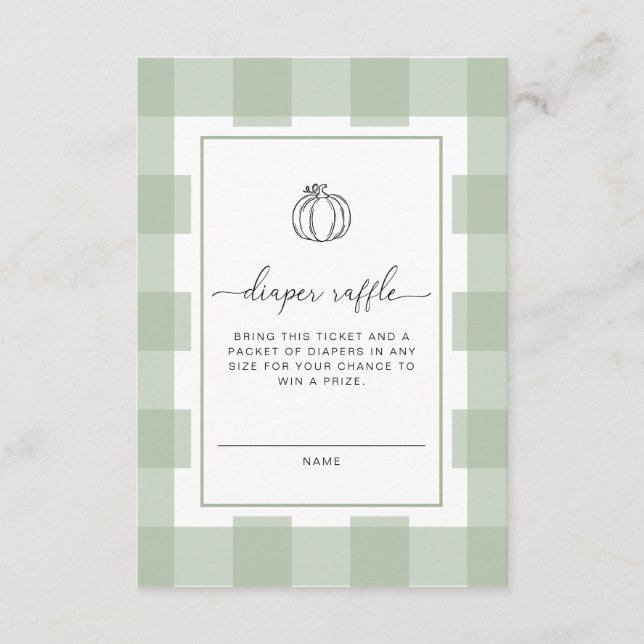 Pumpkin Sage Green Gingham Diaper Raffle Ticket Begleitkarte (Vorderseite)
