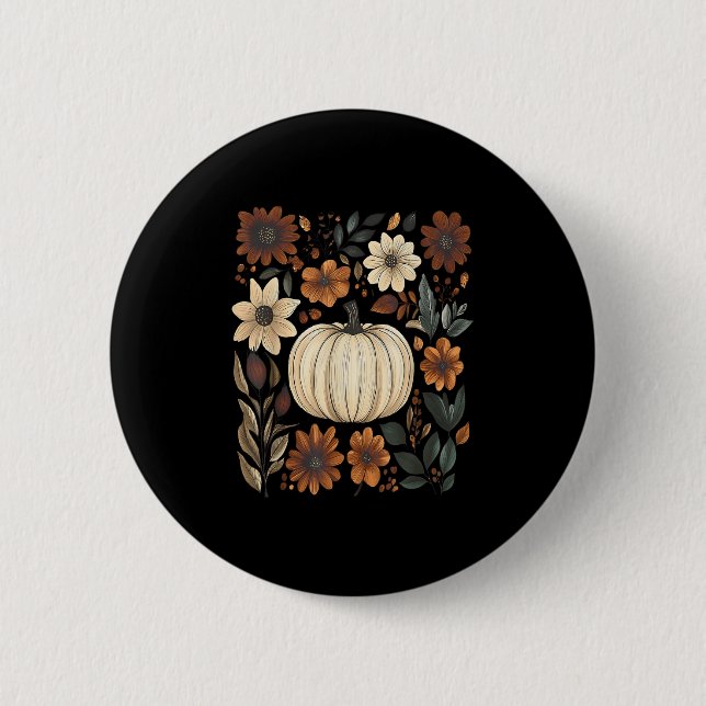 Pumpkin Saison Wildblume Erntedank Herbst Herbst Button (Vorderseite)