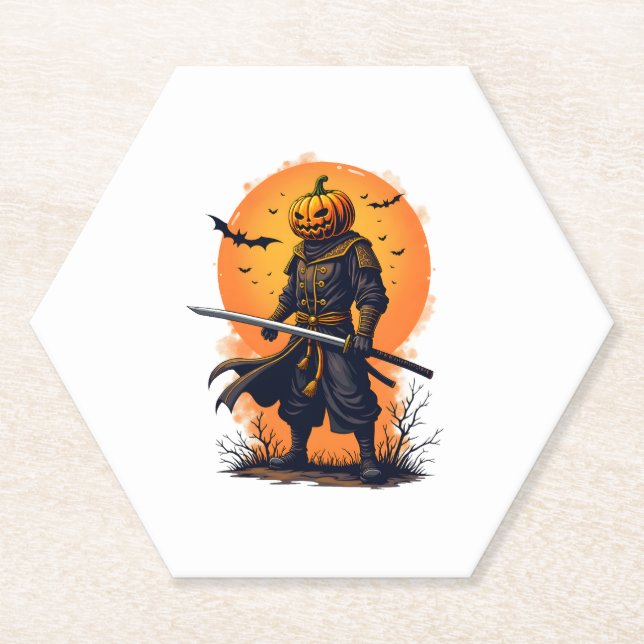 Pumpkin Samurai � Halloween Warrior T - Shirt Untersetzer (Vorderseite)