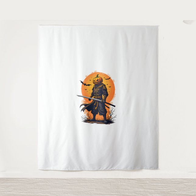 Pumpkin Samurai - Halloween Warrior T - Shirt Wandteppich (Vorderseite)