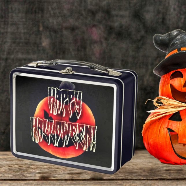 Pumpkin Scare-Wht Metall Brotdose (Join in the Halloween fun, with a Classic, Metal Lunch Box, decorated for the season!)