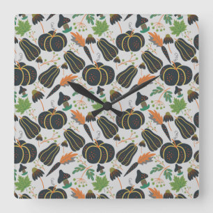Pumpkin seamless pattern carrot black and white quadratische wanduhr
