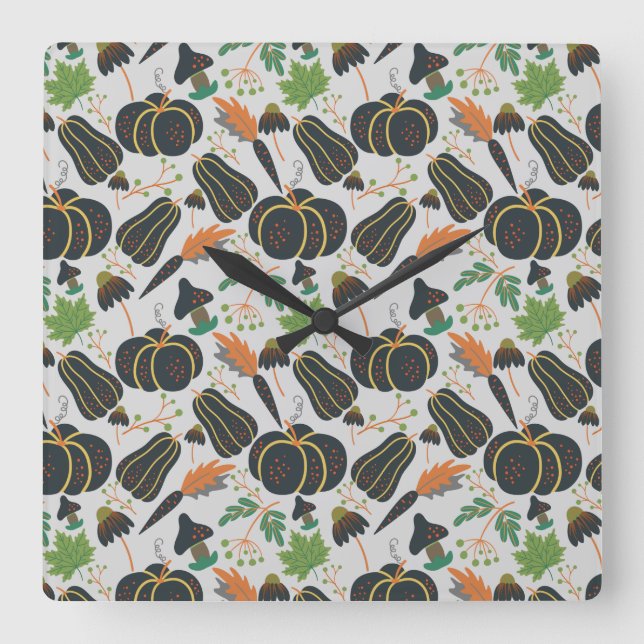 Pumpkin seamless pattern carrot black and white quadratische wanduhr (Vorderseite)