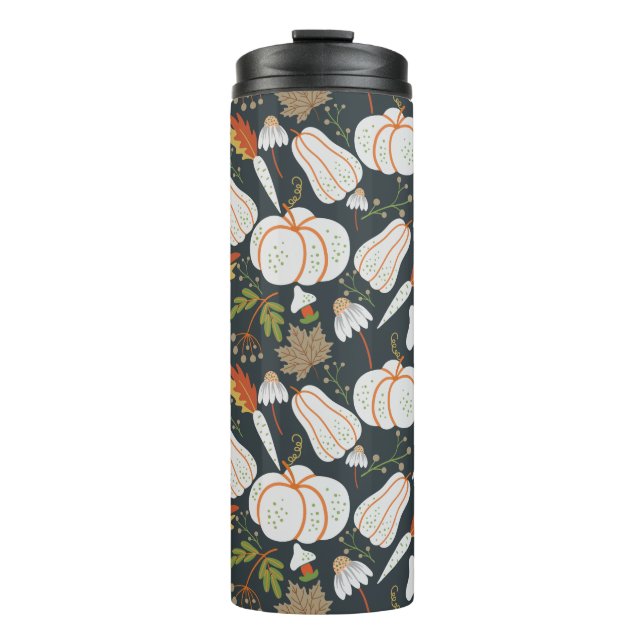 Pumpkin seamless pattern floral black and white thermosbecher (Vorderseite)