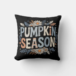 Pumpkin Season – Blue Floral Retro Coussin  Kissen