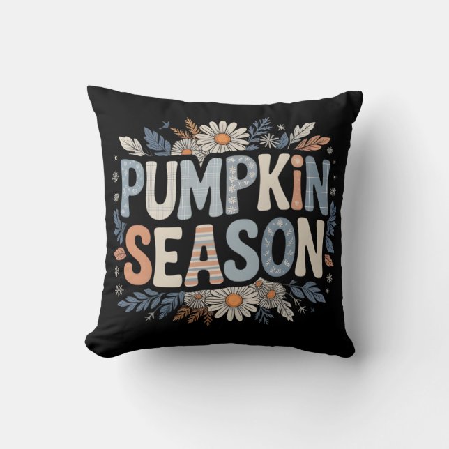 Pumpkin Season – Blue Floral Retro Coussin  Kissen (Vorderseite)