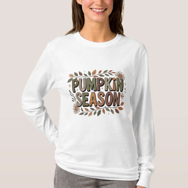 Pumpkin Season – Earthy Leaves Aesthetic T-Shirt (Vorderseite)
