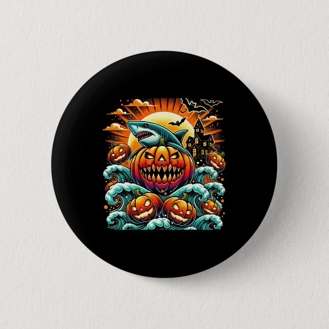 Pumpkin Shark Halloween Button (Vorderseite)