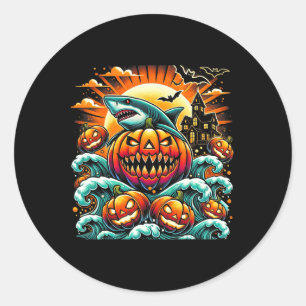 Pumpkin Shark Halloween Runder Aufkleber