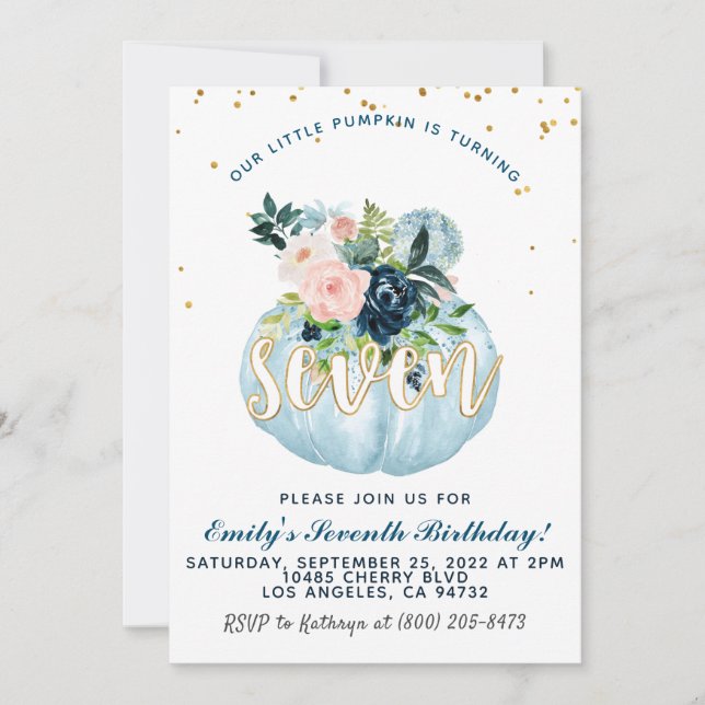 Pumpkin Siebter Geburtstag Einladung (Vorderseite)
