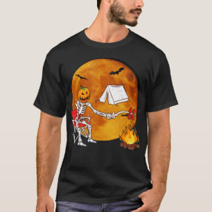 Pumpkin Skeleton Camping Halloween Campfire Wander T-Shirt