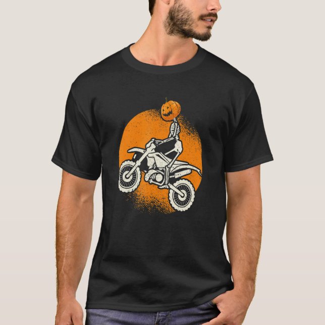 Pumpkin Skeleton Dirt Bike Rider Halloween Motocro T-Shirt (Vorderseite)