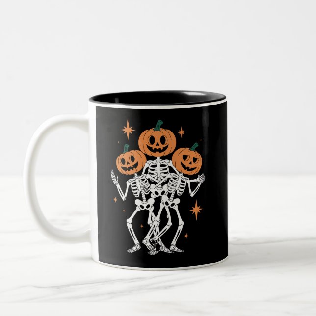 Pumpkin Skeleton Halloween Pumpkin Spooky Jahresze Zweifarbige Tasse (Links)