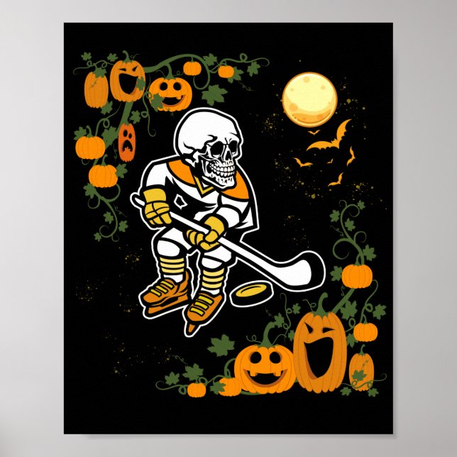 Pumpkin Skeleton Ice Hockey Halloween Sport Player Poster (Vorne)