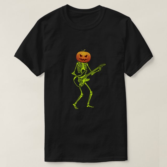 Pumpkin Skeleton Play Gitarre Luminöse Kostümhalle T-Shirt (Design vorne)