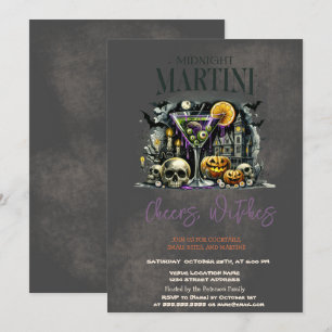 Pumpkin Skeleton Skull Martini Dark Halloween Einladung