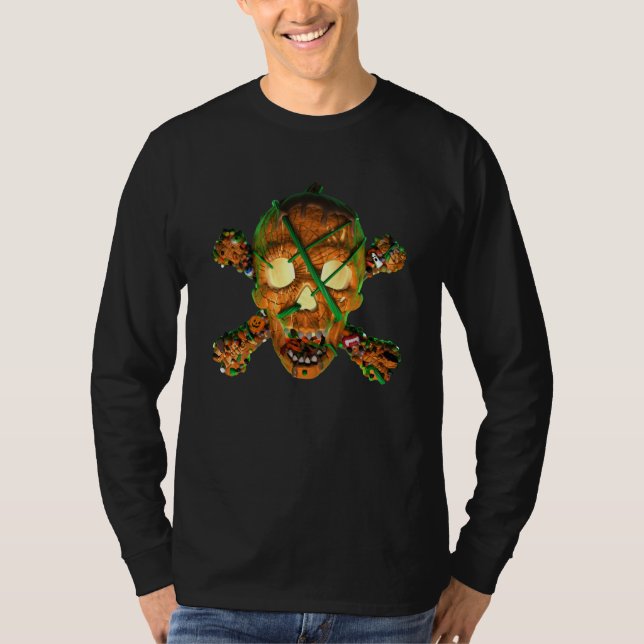 Pumpkin Skull Cross Bone Halloween Candy Tattoo Ch T-Shirt (Vorderseite)
