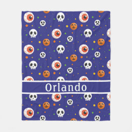 Pumpkin Skull Eyeball Blue Fleece Blanket
