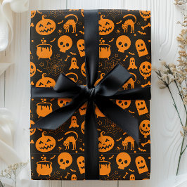 Pumpkin Skull Ghost Spooky Halloween Muster Geschenkpapier