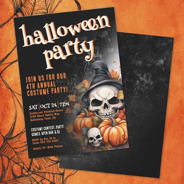 Pumpkin Skull Halloween-Party Einladung (Pumpkin Skull Halloween Party Invitation)