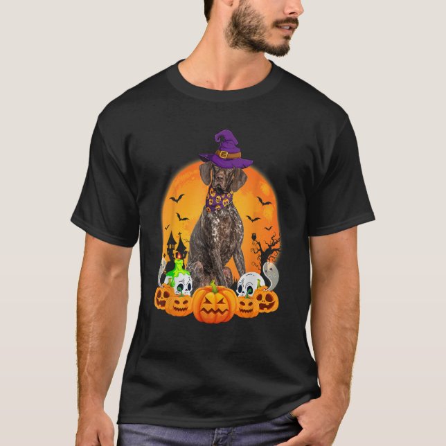 Pumpkin Skull Witch German Shorthaired Pointer Dog T-Shirt (Vorderseite)
