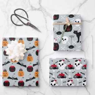 Pumpkin Skulls Black Cat Design Perfekte Halloween Geschenkpapier Set