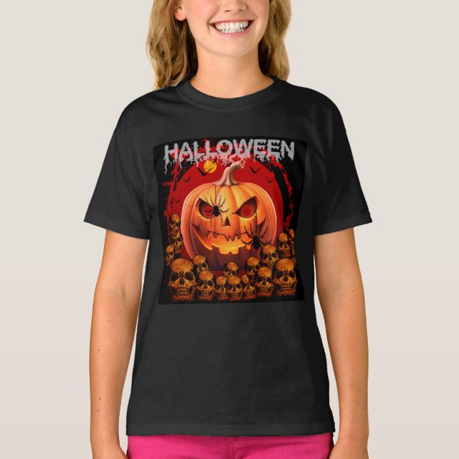 PUMPKIN SKULLS SKELETON HALLOWEEN T-Shirt (Vorderseite)