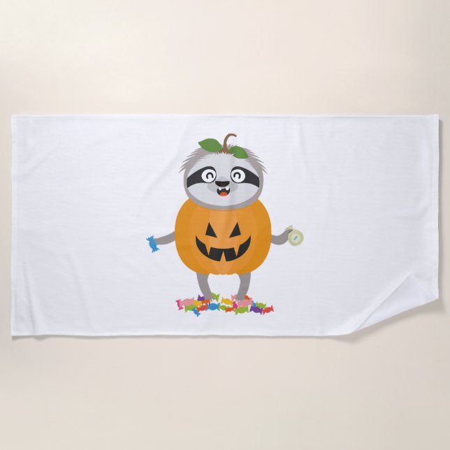 Pumpkin Sloth Halloween Kostümgeschenk Strandtuch (Vorderseite)
