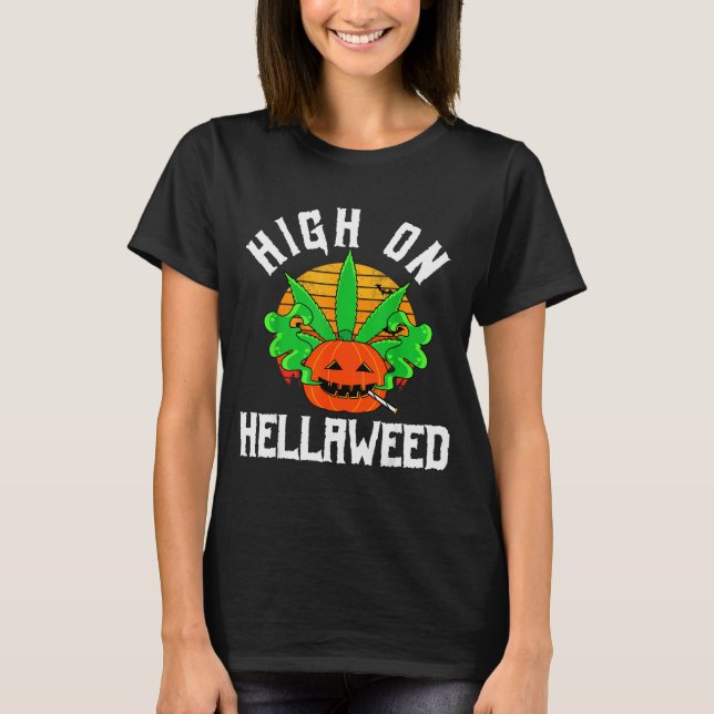 Pumpkin Smoking Weed Costume Retro Funny Halloween T-Shirt (Vorderseite)