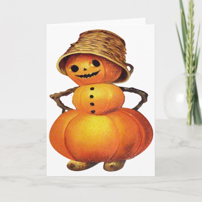 Pumpkin Snowman (Vintage Halloween-Karte) Karte (Vorderseite)