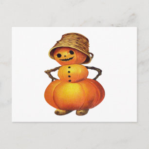 Pumpkin Snowman (Vintage Halloween-Karte) Postkarte
