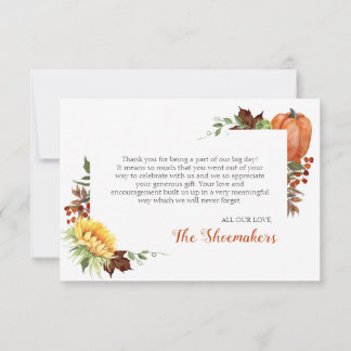 Pumpkin Sonnenblume Hochzeit im Herbst Danke Karte