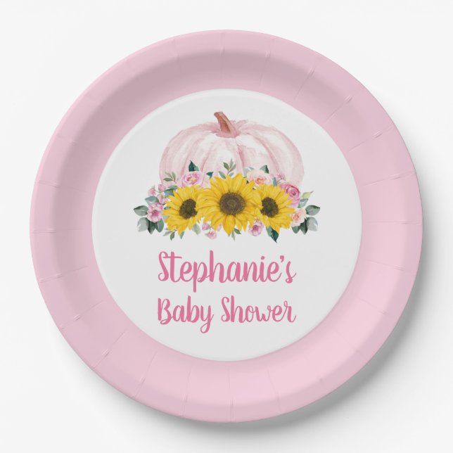 Pumpkin Sonnenblume Pink Floral Fall Babydusche Pappteller (Vorderseite)