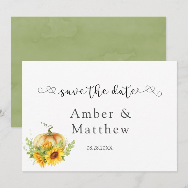 Pumpkin Sonnenblumen Hochzeit speichern die Datums Save The Date (Vorne/Hinten)