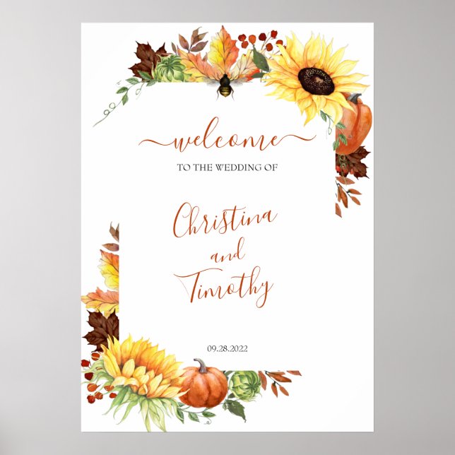 Pumpkin Sonnenblumenblume Hochzeit im Herbst Willk Poster (Vorne)