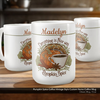 Pumpkin Spice Coffee Vintage Style Custom Name Kaffeetasse
